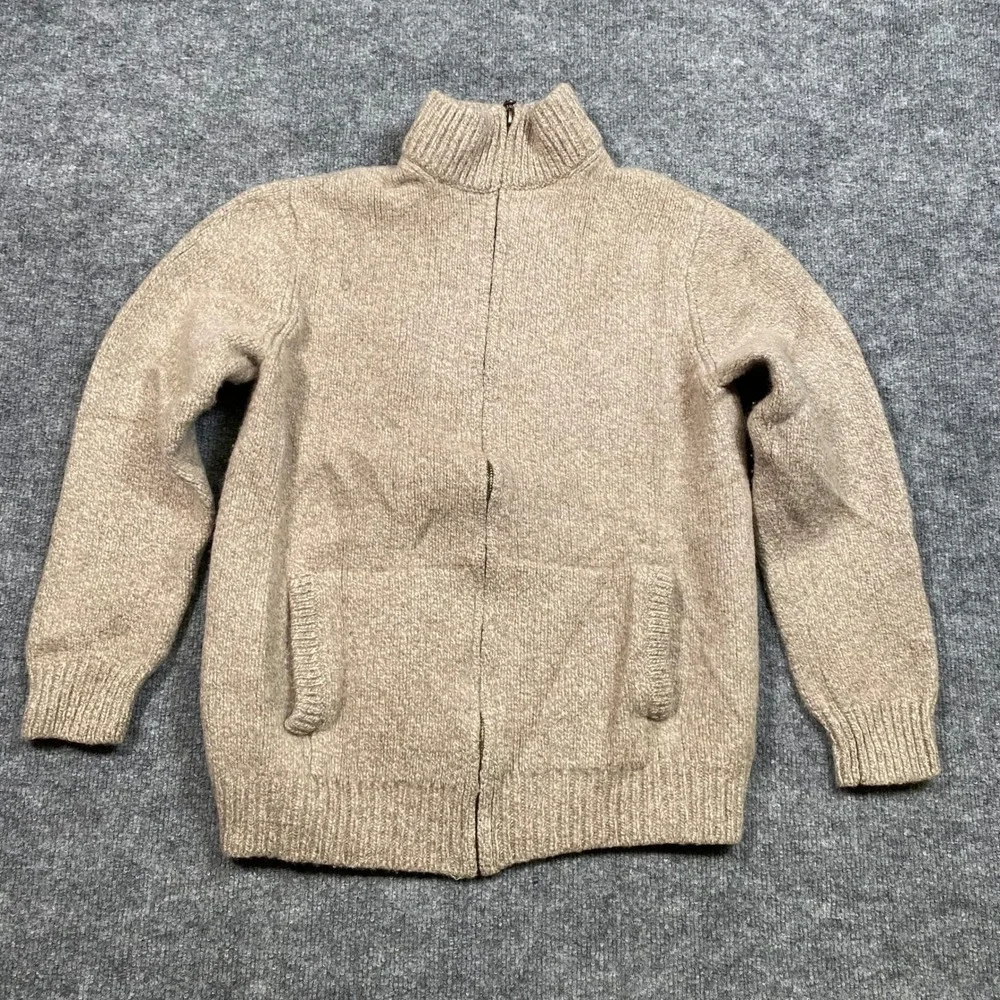 LL Bean Mens Medium Tall 100% Lambswool Full Zip Cardigan Sweater Oatmeal 251614